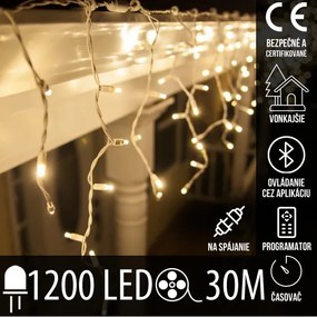 Vianočná led svetelná záclona vonkajšia - programy - časovač + bluetooth - 1200led - 30m teplá biela