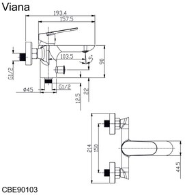 Mereo Mereo, Vaňová nástenná batéria, Viana, bez príslušenstva, 150 mm, chróm, MER-CBE90103