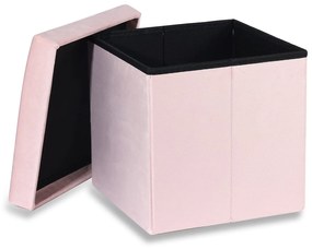 Ružový skladací taburet CUBEXO VELVET M