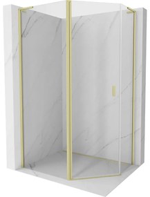 Mexen Mist L, päťuholníkový sprchový kút s krídlovými dverami, 90 x 80 cm, 8mm číre sklo, zlatý matný profil, 8A8L-090-080-55-00
