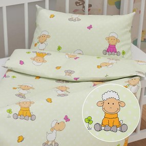 Biante Detské bavlnené posteľné obliečky do postieľky Sandra SA-729 Veselé ovečky na svetlo zelenom bodkovanom Do postieľky 100x135 a 40x60 cm