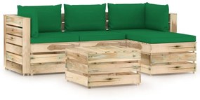 5-dielna záhradná súprava s podložkami zelené impregnované drevo