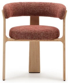 Jedálenské kreslo s podrúčkami z jaseňového dreva v prírodnej farbe/terakotové Granite – Kave Home