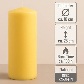 Sada stĺpových sviečok, 25 cm, Ø 10 cm, žltá, 2 ks