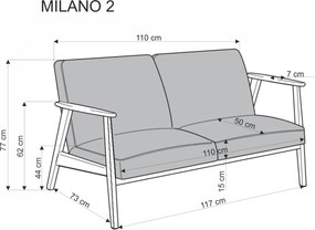 Dvojmiestna pohovka MILANO z masívu 120 cm olivová/orechová
