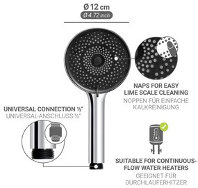 Plastová sprchová hlavica v striebornej farbe ø 12 cm Softwater – Wenko