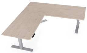 Výškovo nastaviteľný stôl OfficeTech Angle, 180 x 200 cm, sivá podnož, dub