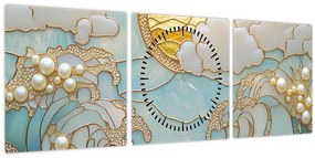 Obraz - 3D perly v oceáne (s hodinami) (90x30 cm)
