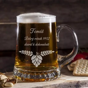 Dekorant Ručne fúkaný polliter na pivo s gravírovaním Chmeľ 02 500 ml 1KS