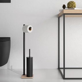 Gedy - Stojaca WC kefa s držiakom na toaletný papier TRILLY matná čierna/bambus