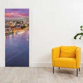 Fototapeta na dvere - Nočné mesto Bratislava s riekou (95x205cm)