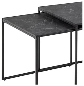 Matne čierne konferenčné stolíky v súprave 3 ks s doskou v dekore mramoru 60x120 cm Infinity – Actona