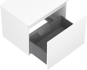Mexen Rivel, kúpeľňová skrinka 60 cm s pracovnou doskou, 1 zásuvka, drážkovaná, biela matná, 91A20-06047-1-BFC01