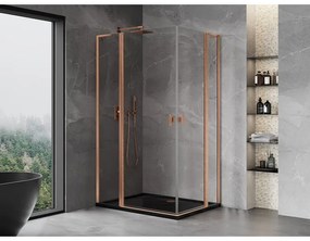 Mexen, Mexen Mist L Duo sklápací sprchový kút 110 x 105 cm, transparentný, brúsená meď - 8A4L-110-105-65-00