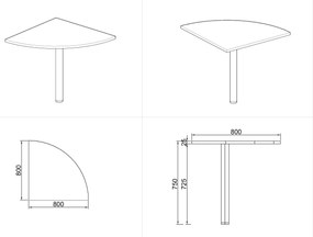 Spojovací stolík MIRELLI A+, 800 x 800 x 750 mm, biela