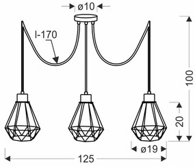 Candellux Čierno-zlatý závesný decentrálny luster Primo pre žiarovku 3x E27 33-00293