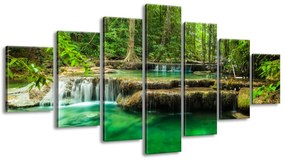 Gario Obraz s hodinami Vodopád Erawan v Thajsku - 7 dielny Rozmery: 210 x 100 cm