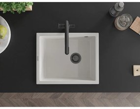 Mexen Pedro, granitový drez 560x460x200 mm, 1-komorový, biela s čiernym sifónom, 6508561000-20-B