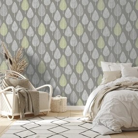 Tapeta sivé a zelené listy na sivom pozadí