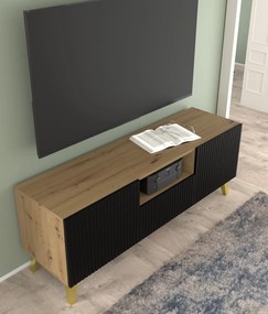 TV skrinka/stolík PB 150 2D1S Rowanna (dub artisan + čierna + zlatá). Akcia -20%. Vlastná spoľahlivá doprava až k Vám domov. 1125096