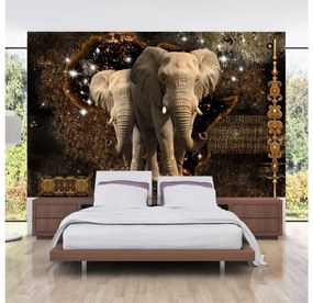Artgeist Fototapeta - Brown Elephants Veľkosť: 147x105, Verzia: Samolepiaca