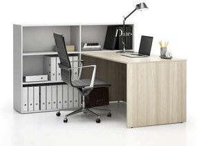 Kancelárska zostava single SEGMENT, 3 police, ľavá, dub prírodná/biela