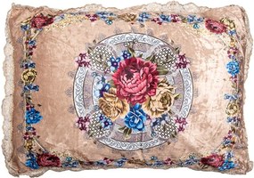 Béžový polštář s květy a krajkou Baroque - 70*50*6 cm