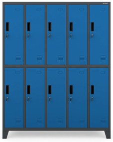 Sociálna BHP šatníková skriňa s 10 dverami BARTEK 1360 x 1720 x 450 mm, antracitovo-modrá