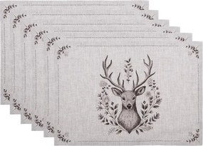 Set 6ks béžové textilné prestieranie s jeleňom Gentle Wilderness - 48*33 cm