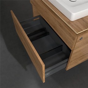 VILLEROY &amp; BOCH Legato závesná skrinka pod umývadlo (umývadlo v strede), 2 zásuvky, 800 x 500 x 550 mm, Oak Kansas, B67900RH