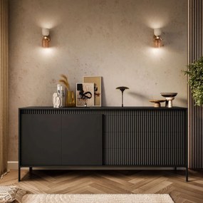 KOMODA RAYMOND 2D3S SO ŠUPLÍKMI ČIERNA MATNÁ 187 cm