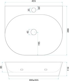 Rea Kim, keramické umývadlo na dosku 455x390x110mm, biela lesklá, REA-U6681