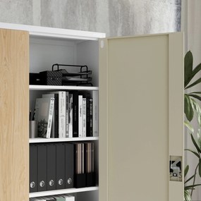 Kancelárska kovová skrinka na dokumenty JAN II, Eco Design: biela/dub sonoma