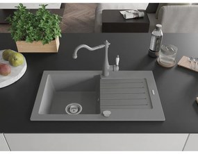 Mexen Pablo, 1-komorový granitový drez 752x436x161 mm a drezová batéria Carla, šedá, 6510-71-670700-71