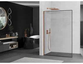 Mexen Kioto L, sprchová zástena Walk-In 70 x 200 cm, 8mm číre sklo čierny vzor, ružové zlato profil, 800-070-103-60-70