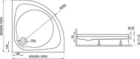 Polimat Štvrťkruhová akrylátová sprchová vanička New Style 2 80x80 (90x90, 100x100) POLIMAT-Farba: Biela, POLIMAT-Rozmery: 100x100