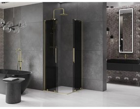 Mexen Velar L Duo, sprchový kút s posuvnými dverami 90 x 90 cm, 8mm šedé sklo, zlatá lesklá, 871-090-090-02-43-50
