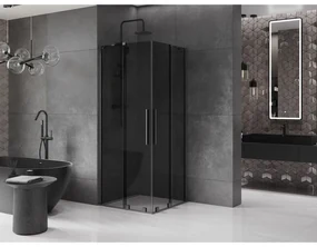 Mexen Velar Duo, sprchový kút s posuvnými dverami 90 x 90 cm, 8mm šedé sklo, brúsený grafit, 871-090-090-42-95