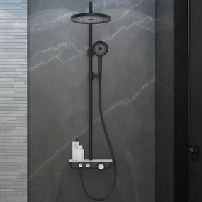 KIELLE Oudee termostatický sprchový systém, horná sprcha priemer 260 mm,  ručná sprcha 3jet, čierna, 20602004 | BIANO