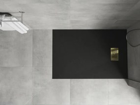Mexen Hugo, obdĺžniková sprchová vanička SMC 110 x 90 cm, čierna, zlatá krytka, 42709011-G