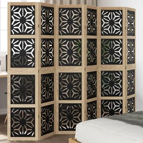 Paraván, 6 panelov, hnedo čierny, masívne drevo paulovnie 358810