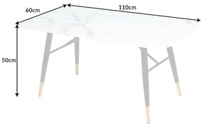 Dizajnový konferenčný stolík Laney 110 cm biely - vzor mramor