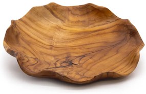 Hladká Okrúhla Miska na Ovocie z Teakového Dreva - 28 x 5,5 cm