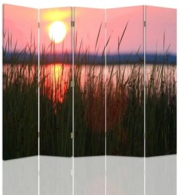 Ozdobný paraván Jezero Sunset Lake - 180x170 cm, päťdielny, klasický paraván