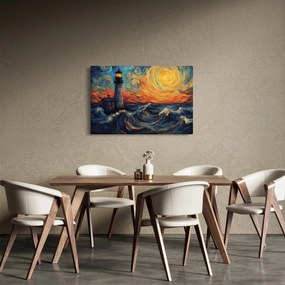 Obraz - Maják vo vlnách (90x60 cm)