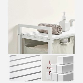 Kôš na bielizeň s 2 priehradkami, kovový rám, biela a sivá farba