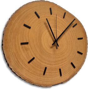 Drevené nástenné hodiny z plátu dreva s kôrou a letokruhmi  | KOOR: Amber - 3072 26-29 cm 4814-115583 KOR007-29-AMBER