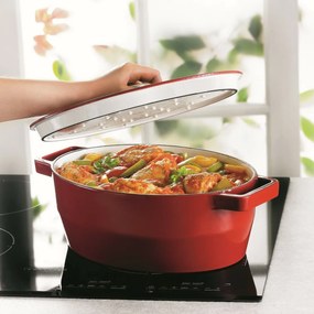 Pyrex Liatinový kastról s pokrievkou 6 l, 33 x 25 cm, červená, 6 l