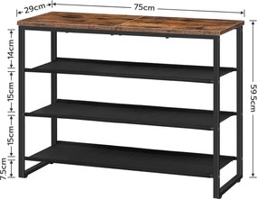 Botník s látkovými policemi Vasagle Elviro 75 cm černý/hnědý