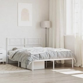 Kovový rám postele s čelom biely 135x190 cm 355315